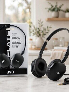 JVC Flats On-Ear Wired Headphones - Flat Foldable Design - 30mm - Black